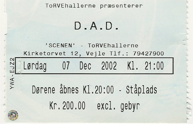 TICKET FOR SOULBENDERS, TORVEHALLERNE, VEJLE (DK), DECEMBER 7, 2002