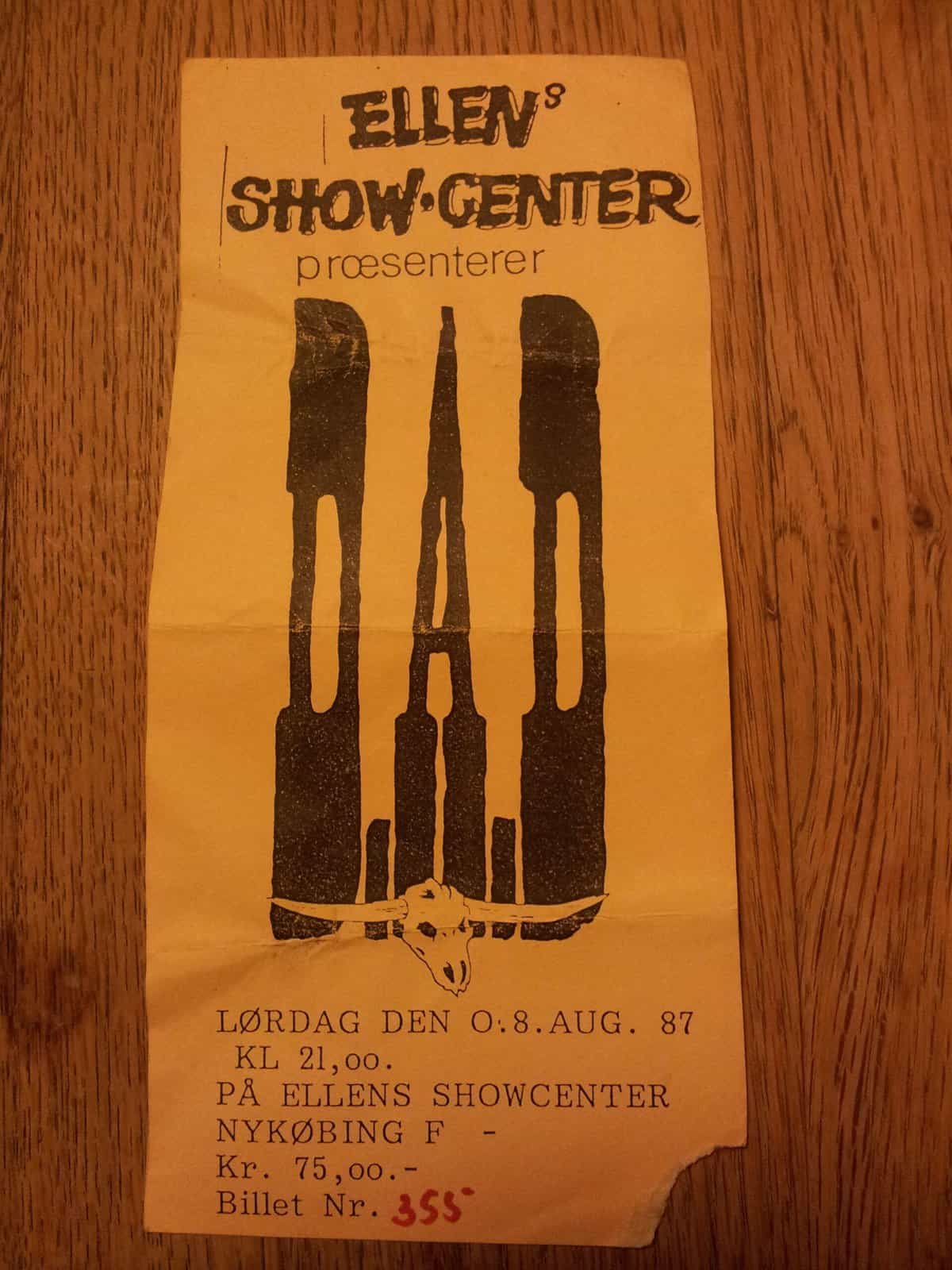 TICKET FOR ELLENS SHOWCENTER, NYKØBING F (DK), AUGUST 8, 1987