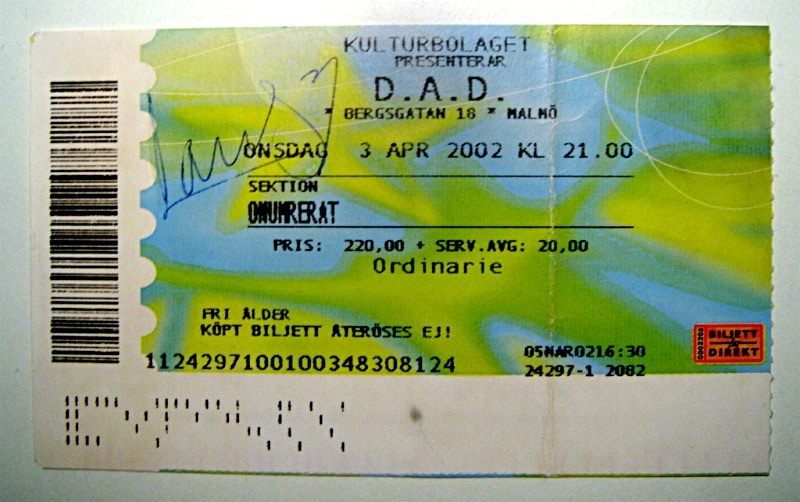 TICKET FOR KB, MALMÖ (SE), APRIL 3, 2002