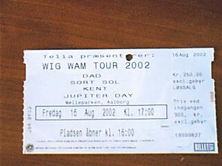 TICKET FOR WIG WAM TOUR, AALBORG (DK), AUGUST 16, 2002