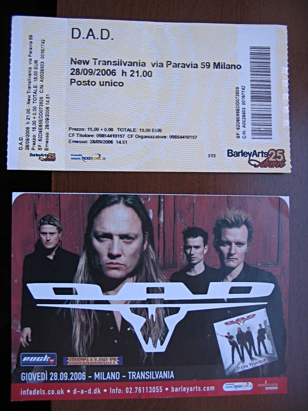 FLYER AND TICKET FOR TRANSILVANIA, MILAN (IT), SEPTEMBER 28, 2006