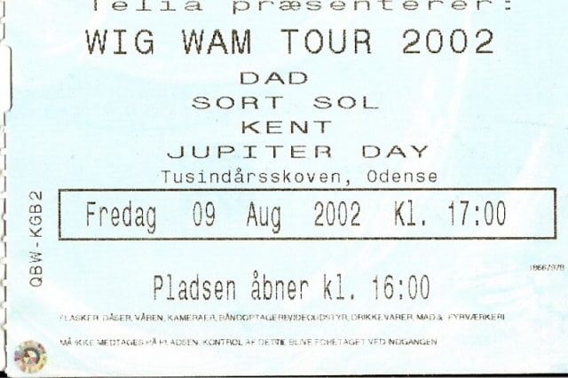 TICKET FOR WIG WAM TOUR, TUSINDÅRSSKOVEN, ODENSE (DK), AUGUST 9, 2002