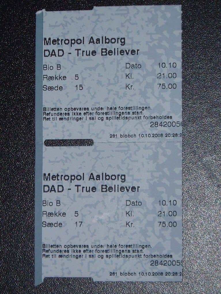 TICKETS FOR TRUE BELIEVER, METROPOL, AALBORG (DK), OCTOBER 10, 2008