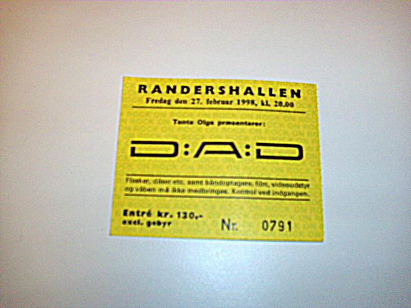 TICKET FOR RANDERSHALLEN (DK), FEBRUARY 27, 1998