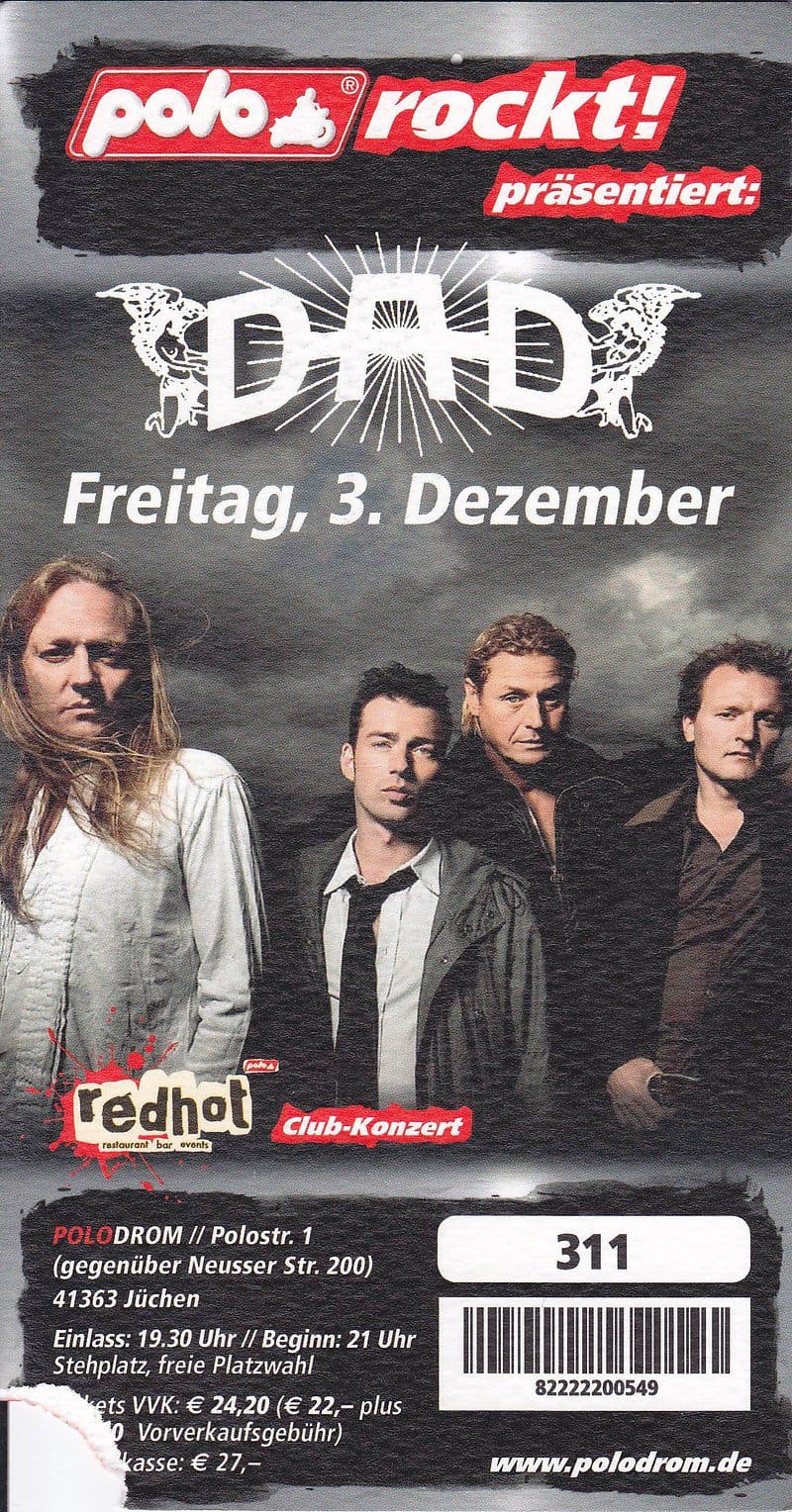 TICKET FOR RED HOT, JÜCHEN (DE), DECEMBER 3, 2010