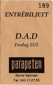 TICKET FOR PARAPETEN, HELSINGBORG (SE), MAY 25, 1990