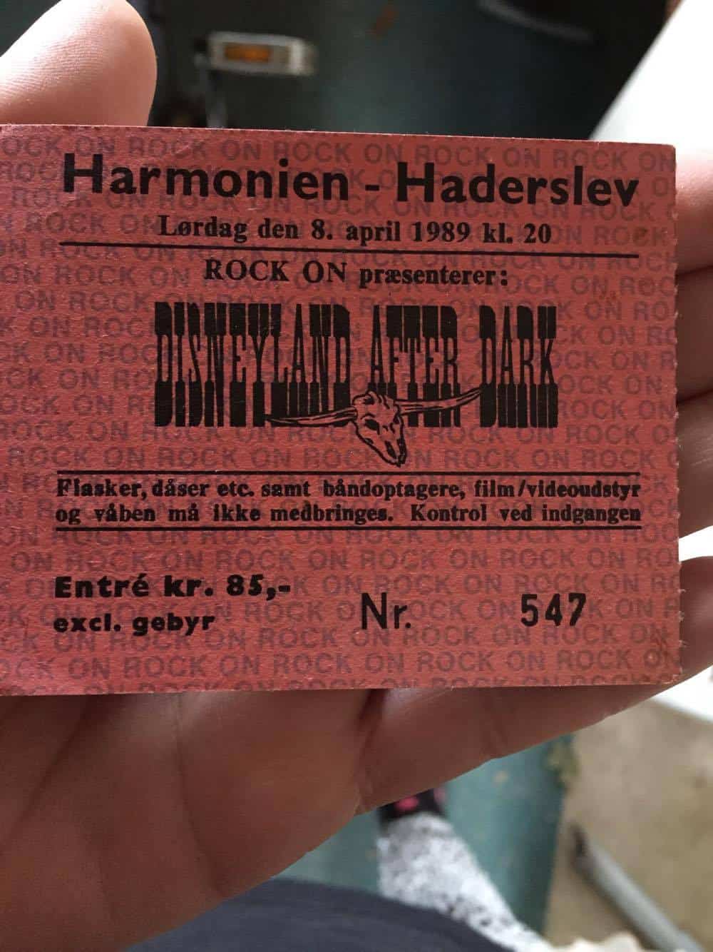 TICKET FOR HARMONIEN, HADERSLEV (DK), APRIL 8, 1989