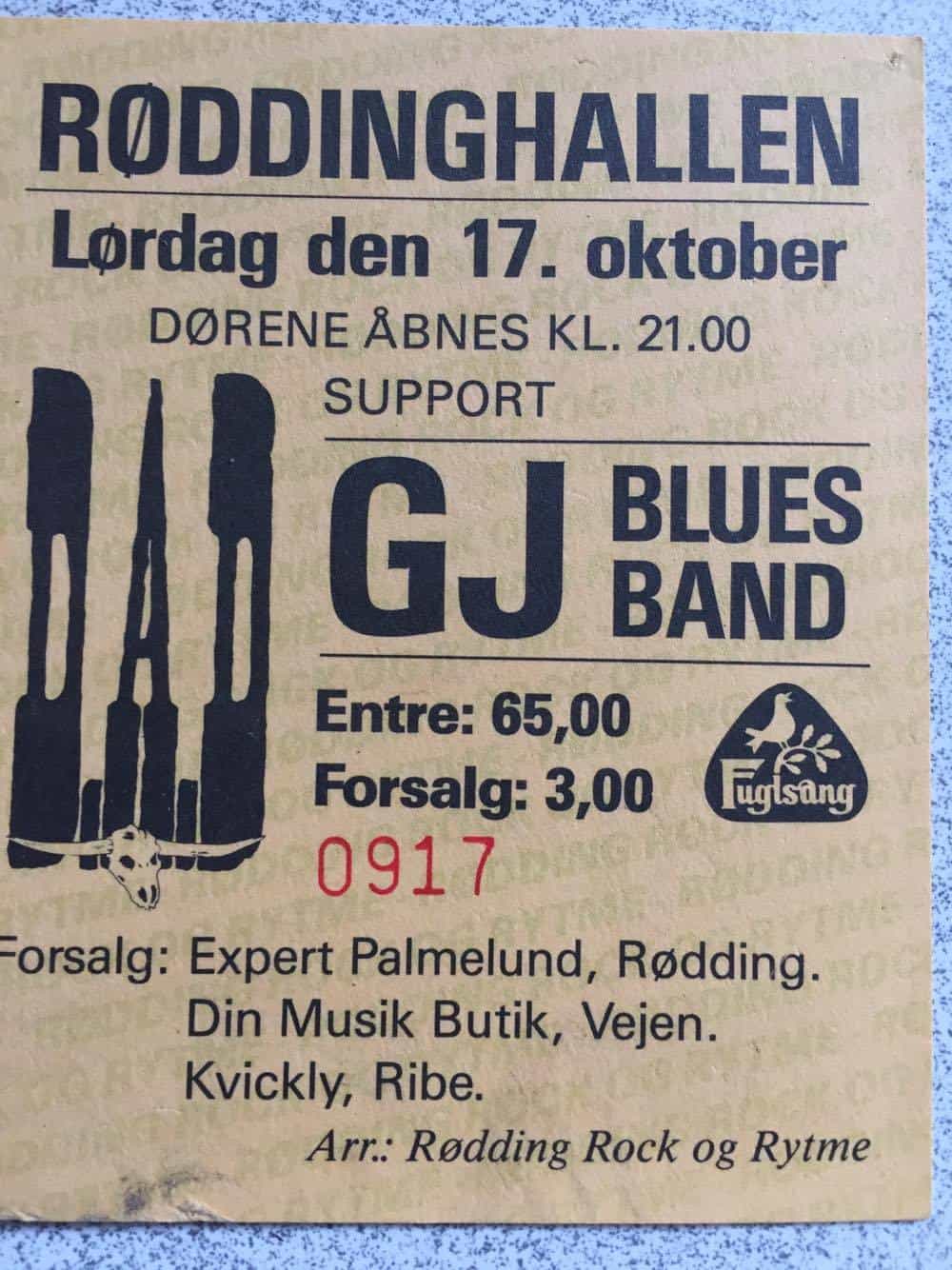 TICKET FOR RØDDINGHALLEN, RØDDING (DK), OCTOBER 17, 1987