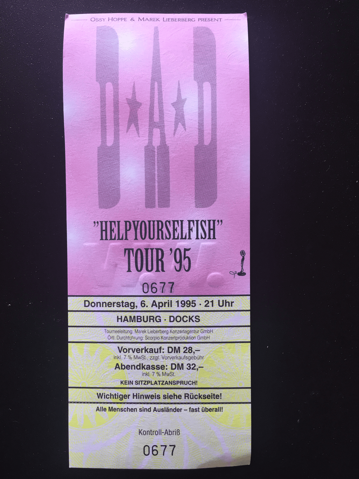 TICKET FOR HAMBURG DOCKS (DE), APRIL 6, 1995