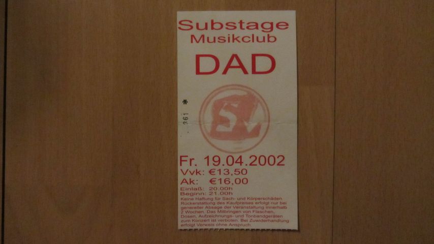 TICKET FOR SUBSTAGE, KARLSRUHE (DE), APRIL 19, 2002